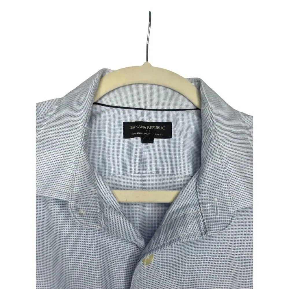 Banana Republic Shirt Mens Large L Blue Plaid Button Down Long Sleeve Non‎ Iron